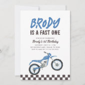 ファーストワンブルーダートバイクボーイ1歳の誕生日 招待状 (正面)