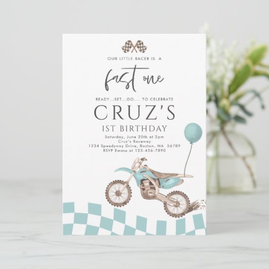 ファーストワンブルーダートバイクボーイ1st誕生日パーティー 招待状 (スタンド正面)