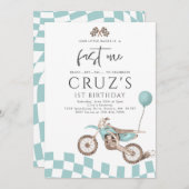 ファーストワンブルーダートバイクボーイ1st誕生日パーティー 招待状 (正面/裏面)