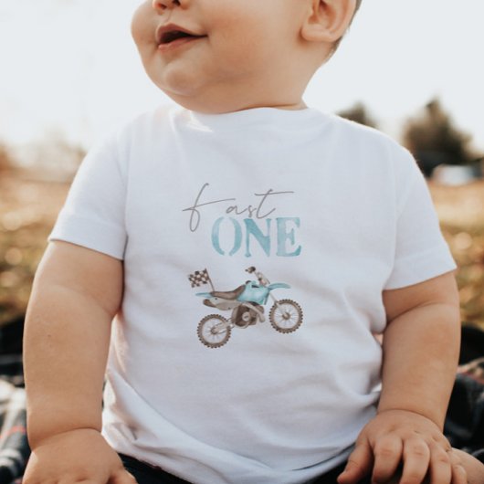 ファーストワンブルーダートバイク誕生日Tシャツ ベビーTシャツ