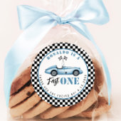 ファーストワンブルーレースカーボーイ誕生日ありがとう ラウンドシール