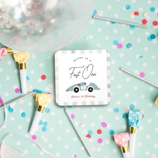 ファーストワンブルーレースカーボーイ1歳の誕生日 スクエアシール