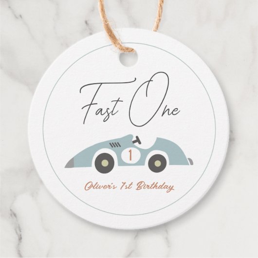 ファーストワンブルーレースカーボーイ1歳の誕生日 フェイバータグ (正面)