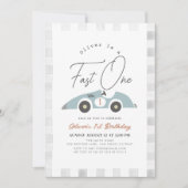 ファーストワンブルーレースカーボーイ1歳の誕生日 招待状 (正面)