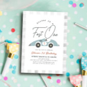 ファーストワンブルーレースカーボーイ1歳の誕生日 招待状