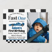 ファーストワンブルーレースカーボーイ1st誕生日パーティー 招待状 (正面/裏面)