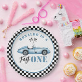ファーストワンブルーレースカーボーイ1st誕生日 ペーパープレート (パーティー)