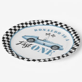 ファーストワンブルーレースカーボーイ1st誕生日 ペーパープレート (アングル)