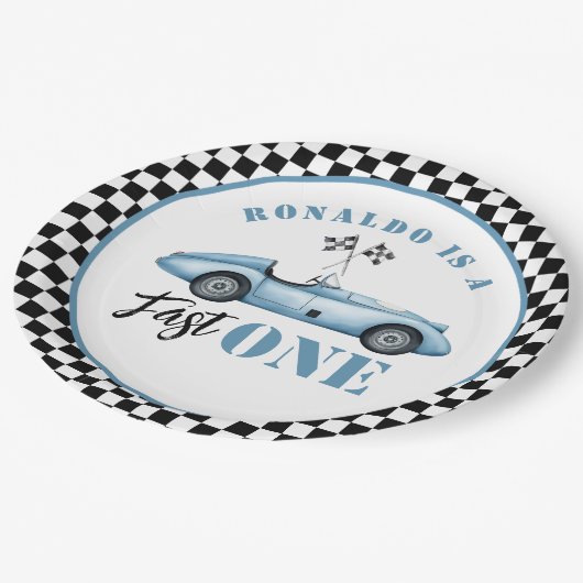 ファーストワンブルーレースカーボーイ1st誕生日 ペーパープレート (アングル)