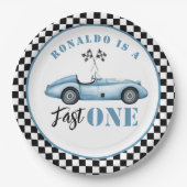 ファーストワンブルーレースカーボーイ1st誕生日 ペーパープレート (正面)