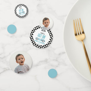 ファーストワンブルーレースカー写真1st誕生日パーティー コンフェッティ