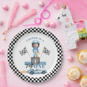 ファーストワンブルーレースカー1stフォト誕生日 ペーパープレート (パーティー)