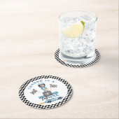 ファーストワンブルーレースカー1stフォト誕生日 ラウンドペーパーコースター (インサイチュ)