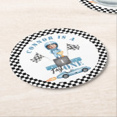 ファーストワンブルーレースカー1stフォト誕生日 ラウンドペーパーコースター (アングル)