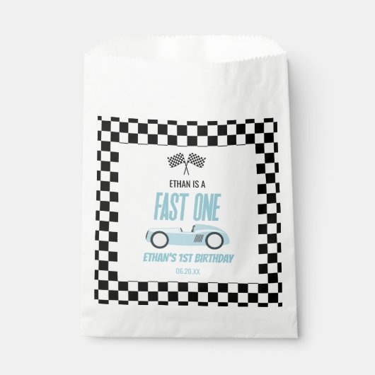 ファーストワンブルーレースカー1st誕生日パーティー フェイバーバッグ (正面)