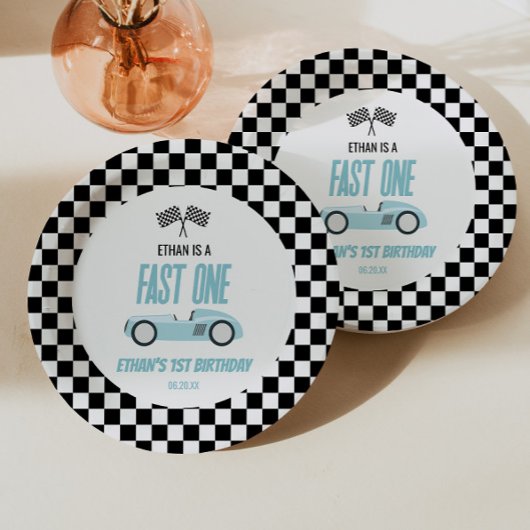 ファーストワンブルーレースカー1st誕生日パーティー ペーパープレート