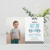ファーストワンブルーレースカー1st誕生日パーティー 招待状 (スタンド正面)