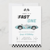 ファーストワンブルーヴィンテージレースカーボーイ第1誕生日 招待状 (正面)