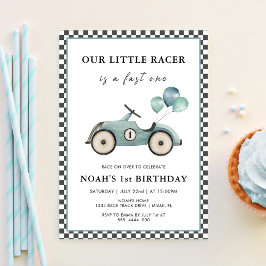 ファーストワンボーイズ ヴィンテージ レーシング カー 1歳 誕生日 招待状