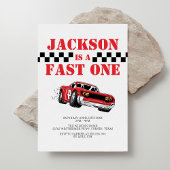 ファーストワンモダンレッドレースカーボーイ1歳の誕生日 招待状
