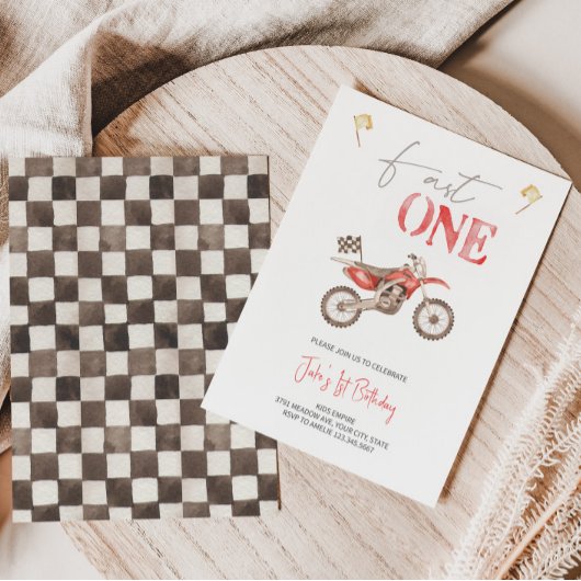 ファーストワンレッドダートバイク誕生日招待状 招待状