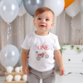 ファーストワンレッドダートバイク誕生日Tシャツベビー ベビーTシャツ