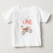 ファーストワンレッドダートバイク誕生日Tシャツベビー ベビーTシャツ (正面)