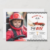 ファーストワンレッドフォトレースカーボーイ1歳の誕生日 招待状 (正面)