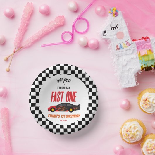 ファーストワンレッドフレームレースカー1st誕生日パーティー ペーパーボウル (パーティー)
