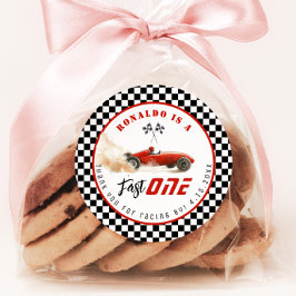 ファーストワンレッドレースカーボーイ誕生日ありがとう ラウンドシール