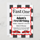 ファーストワンレッドレースカーボーイ1st誕生日パーティー写真 招待状 (正面)