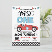 ファーストワンレッドレースカーボーイ1st誕生日パーティー招待 招待状 (スタンド正面)