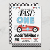 ファーストワンレッドレースカーボーイ1st誕生日パーティー招待 招待状 (正面/裏面)