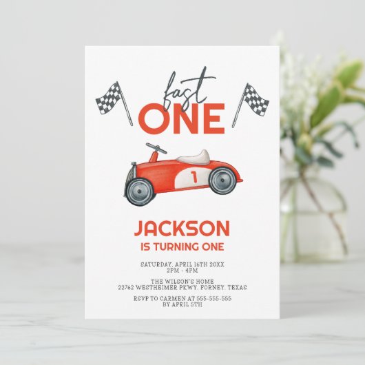 ファーストワンレッドレースカーボーイ1st誕生日パーティー 招待状 (スタンド正面)