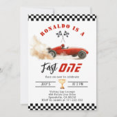 ファーストワンレッドレースカーボーイ1st誕生日 招待状 (正面)