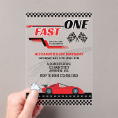 ファーストワンレッドレースカー子供の誕生日 アクリル招待状 (インサイチュ (ポータブル))