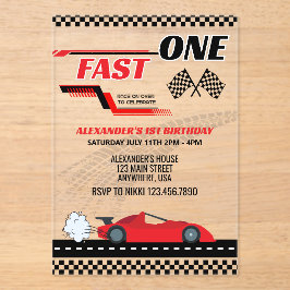 ファーストワンレッドレースカー子供の誕生日 アクリル招待状