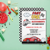 ファーストワンレッドレースカー子供の誕生日 招待状