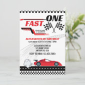 ファーストワンレッドレースカー子供の誕生日 招待状 (スタンド正面)