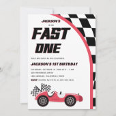 ファーストワンレッドレースカー誕生日パーティー 招待状 (正面)