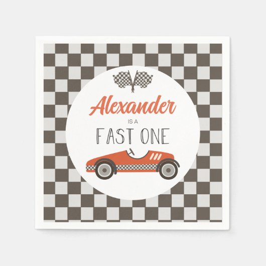 ファーストワンレッドレースカー誕生日 スタンダードカクテルナプキン (正面)