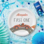 ファーストワンレッドレースカー誕生日 ペーパープレート (パーティー)