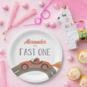 ファーストワンレッドレースカー誕生日 ペーパープレート (パーティー)