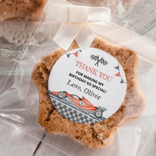 ファーストワンレッドレースカー1stバースデースタンプ ラウンドシール