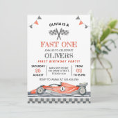 ファーストワンレッドレースカー1stボーイ誕生日招待状 招待状 (スタンド正面)