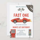 ファーストワンレッドレースカー1st誕生日招待状 招待状 (正面)
