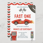 ファーストワンレッドレースカー1st誕生日招待状 招待状 (正面/裏面)