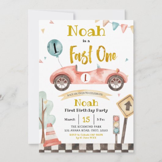ファーストワンレトロレーシングカー招待状 招待状 (正面)