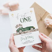 ファーストワンレトロレースカー誕生日招待状 招待状