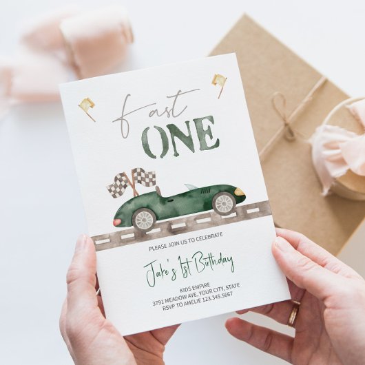 ファーストワンレトロレースカー誕生日招待状 招待状